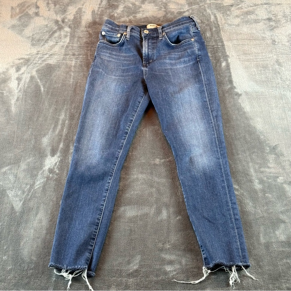 Agolde Womens Jeans Sophie Crop High Rise Skinny Size 26 Reputation Wash Raw Hem
